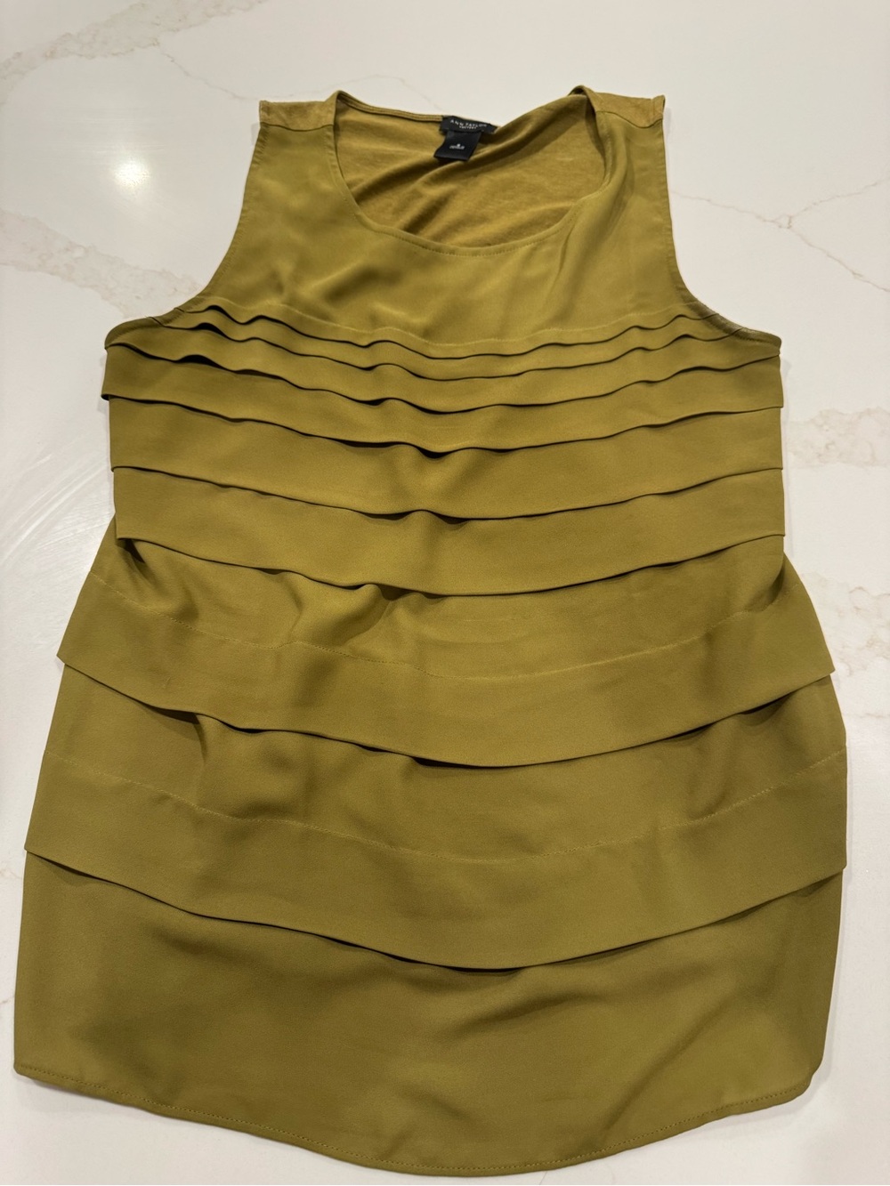 Ann Taylor Olive Green Sleeveless Tiered Blouse